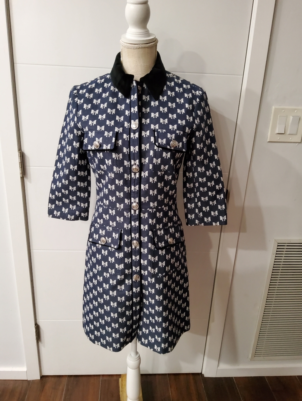 Maje Renatila Bow-Print Organic Cotton Mini Dress Size 36 - Picture 3 of 16
